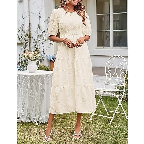 neutral flowy dress with sleeves Halla Neutral Tiered Floral Lace Maxi Dress, S / Neutrals